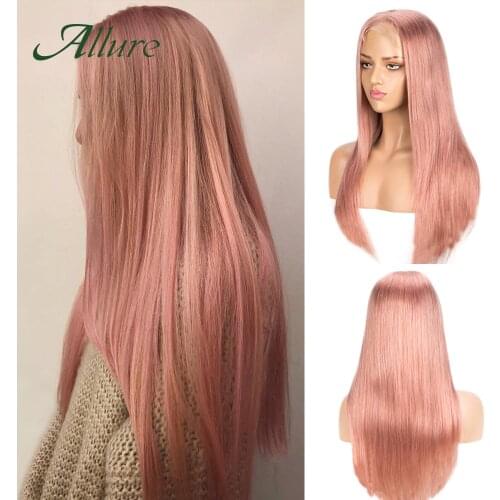 Pink Lace Closure Wig For Black Women Human Hair Remy Brazilian Pre Colored Pink Lace Wigs 150% Density Free Shipping Allure