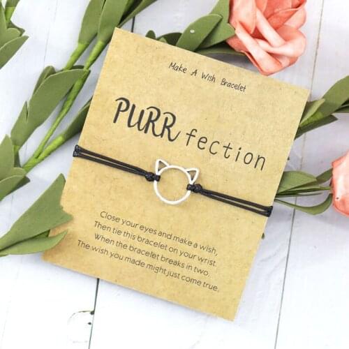 PURRfection Cat Charm Wish Bracelet Best Wishes Cat Animal Jewelry for Women Men Best Friend Cat Lover Bracelets Pet Gift