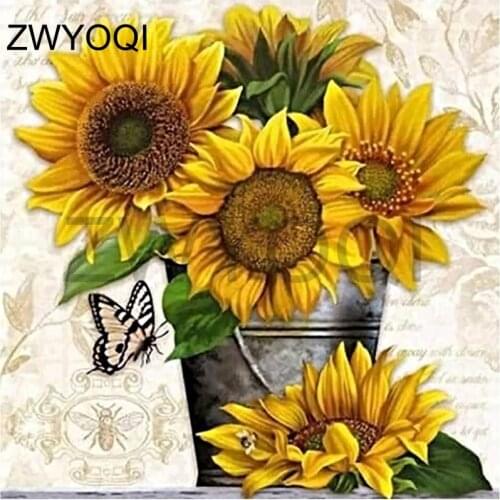 Full Square Diamond mosaic Sunflower butterfly Full Round Diamond painting bee Sunflower 5D DIY Diamond embroidery Cross stitch