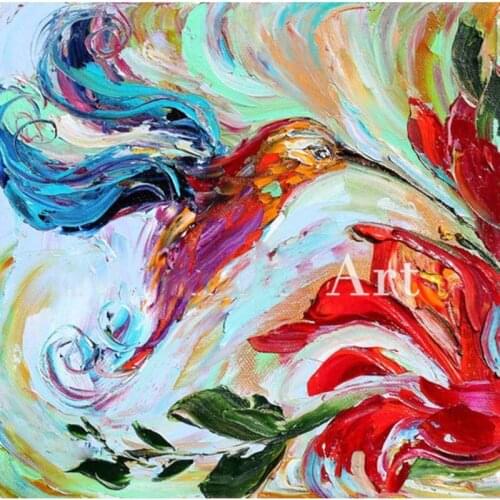Hand painted animal painting Bird Painting Original abstract Hummingbirds OIL palette knife impressionism fine art