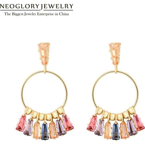 Neoglory 2020 Fashion Colorful Natural Stone Pendant Dangle Earrings for Women Charm Sector Shape Beads Drop Earrings