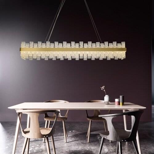 Modern light luxury dining table personality creative water pattern glass all copper bar bar dining room lamp chandelier