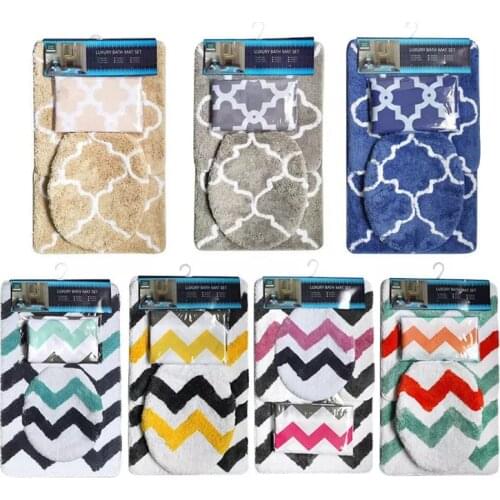 Simple Modern Bathroom Mat Four-piece Set Home Toilet Non-slip Water-absorbing Mat + U Shape Doormat + Toilets Lid Mat + Curtain