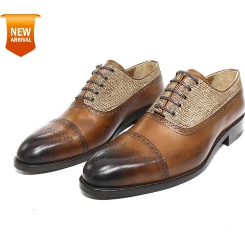 Handmade Cap Toe Spectator Oxford Shoes with Tobacco Real Calf Leather, Microlight Soles, Handmade Footwear, New Season, Spring