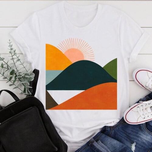Women Clothes Cartoon Printing Mountain River 90s Ladies Summer Print Fashion Tshirt Female Short Sleeve Tee Top Graphic T-shirt