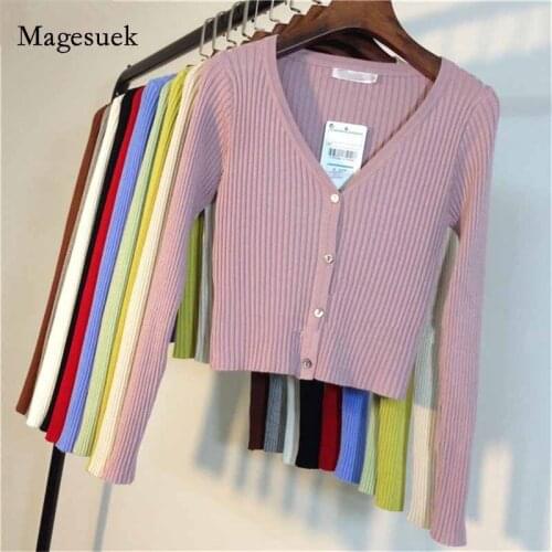 Fashion V-neck Women Cardigan Slim Femme Sweater Lady Knit Women Long Sleeve 2020 Autumn New Patchwork Button Sweater 10266