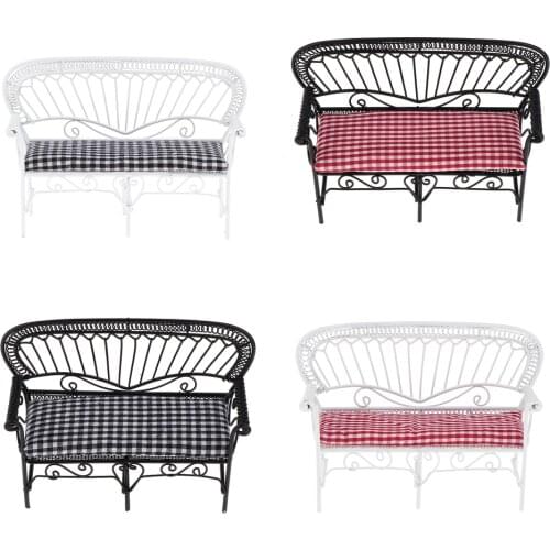 1/12 Dollhouse Furniture Miniature Chair Sofa Bench with Mat for Living Room.Garden Decoration Accessory