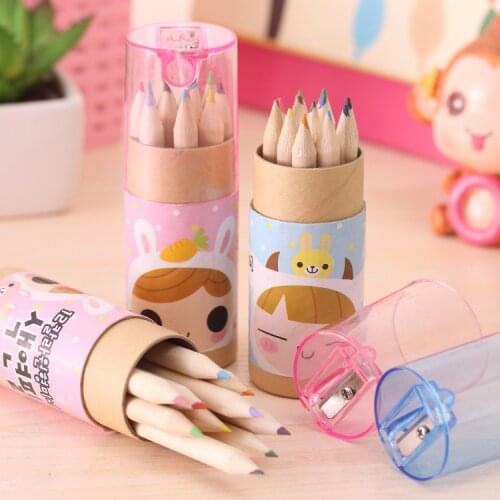 Free ship!!16 set!!Mini color pencil set with sharpener 12 color/creative stationery /cute lovely pencil