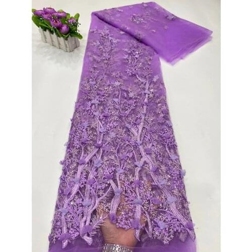 African Lace Fabric 2021 High Quality 3D Lace Purple French Tulle Lace Fabric, Suitable For African Party D4531