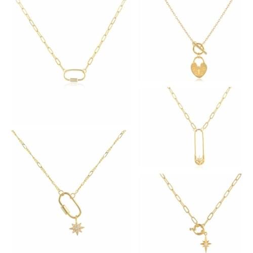 Canner Real 925 Sterling Silver Necklaces For Women 2021 Trend Safety Pin Star CZ Crystal Clavicle Necklaces Choker Bijoux Femme