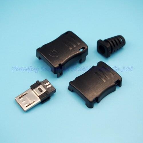 Free Shipping 100sets DIY 4 in 1 Micro 5P USB Male Plug + Plastic shell + tail pipe Connector kit wire bonding