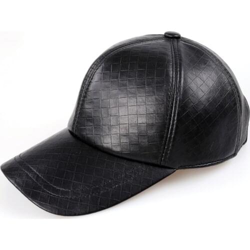 Genuine Leather Baseball Cap Men Black Cowhide Hat Snapback Male Adjustable Autumn Winter Real Leather Peaked Hats