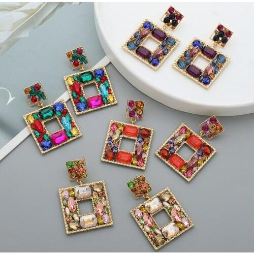 Colored Geometric Rhinestone Exaggerated Temperament Female Earrings Fashion Earrings For Women 2021 Statement