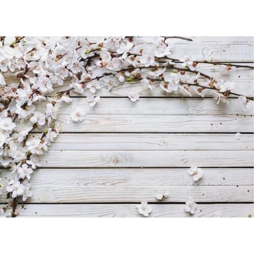 Planks Backdrop White Little Flowers and Wooden Board Photography Background Holiday Celebration Photo Booth Studio Decor