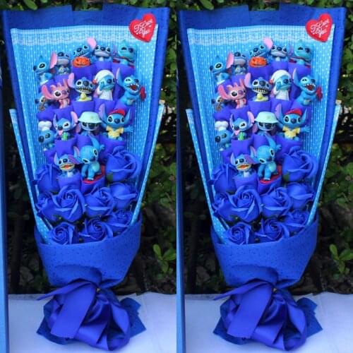 Disney Stitch Flower Bouquet Cartoon Lilo Stitch Plush Toy Doll Bouquet Gift Box Children Xmas Birthday Gifts Valentine Gift