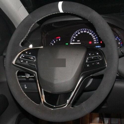 For Cadillac ATS CTS Black Suede DIY Hand-stitched Car Steering Wheel Cover Anti-slip fit all season