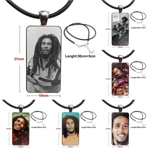 For Women Men Party Bob Marleys Rasta Reggae Fashion Glass Cabochon Pendant Necklace Women Steel Color Choker Rectangle Necklace