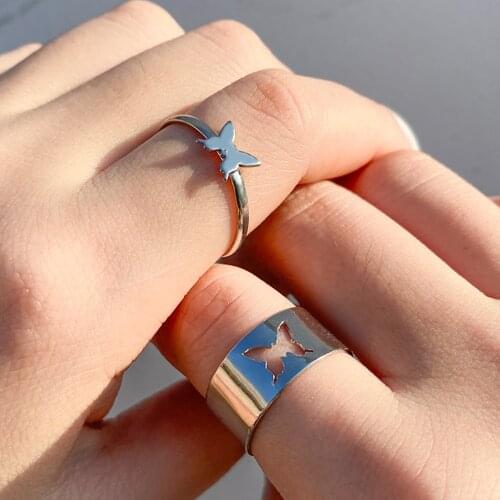 Trendy Gold Butterfly Rings For Women Men Lover Couple Rings Set Friendship Engagement Wedding Open Rings 2021 Jewelry