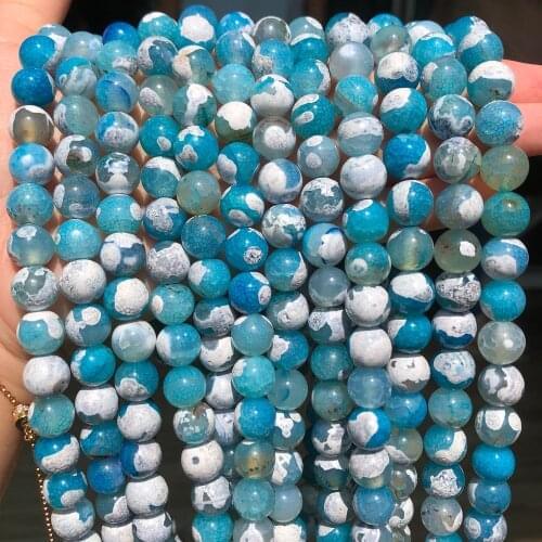 6/8/10mm Blue Fire Stripe Agates Onyx Stone Beads Round Loose Beads For Accessories Jewellery Making 15''/strand Pick Size