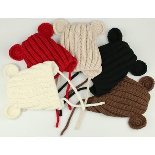 Cute Knitted Pompom Baby Hat Cap Thick Warm Baby Girl Boy Hat Beanie Winter Ear Warm Kids Hat Baby Bonnet Muts For Newborn