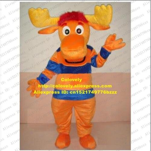 Lovely Orange Moose Tyrone Deer Cerf Alces Elk Mascot Costume With Bog Orange Antler Red Hairs Mascotte Adult No.144 Free Ship
