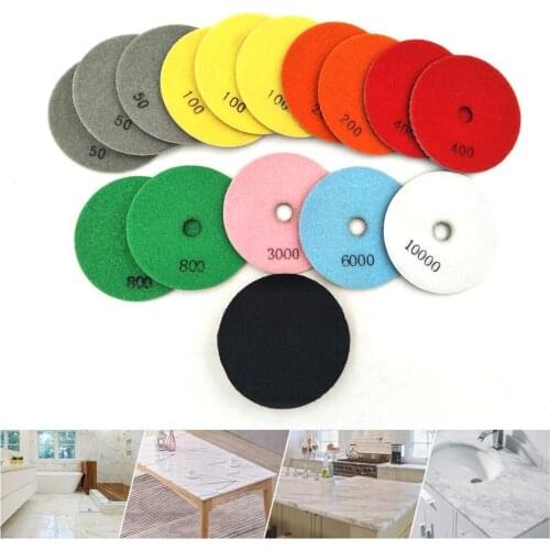 16pcs Diamond Polishing Pads Kit 4 inch 100mm Wet/Dry for Granite Stone Concrete Marble Polishing Use Grinding Discs Set
