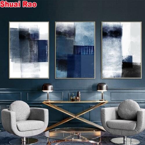 3 piece set Abstract Minimalist Blue Graffiti diamond painting full square round 5 d Diamond Embroidery mosaic Triptych art