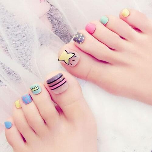 24 Pcs/Set 3D Toe Fake Nails With Glue Foot Full Toes Nail Art Tips Lady Girl False Nails @ME88