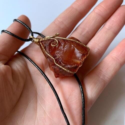 Handwrapped Raw Carnelian Necklace for Women Men Natural Stone Healing Crystal Chakra July Birthstone Wire ROUGH CARNELIAN L30F5