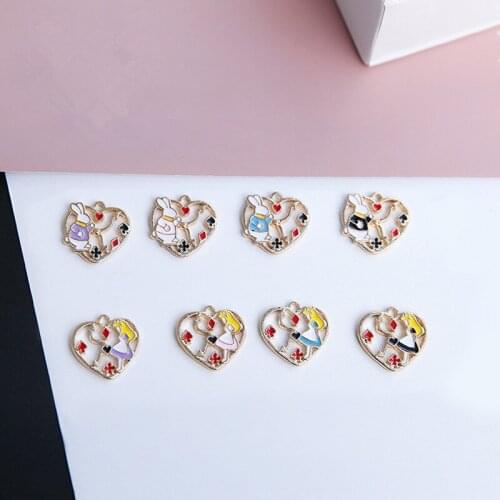 Lovely Heart Shape Kawaii Animal Rabbit Girl Princess Alloy Charms 50pcs/Lot 20*21MM Gold Tone Plated Hollow Out DIy Metal Charm