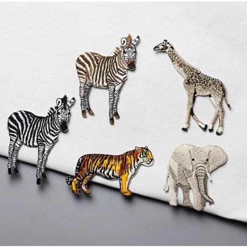 Tiger Elephant Zebra Snake Giraffe Embroidery Iron on Patches Cute Animal Cartoon Patch Applique Backpack Badges for Jeans
