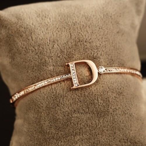 Simple Rose Gold Silver Color Bangles Letter Crystal Cuff Bracelet & Bangle Best Gifts For Women Girls Female Charm Bracelet