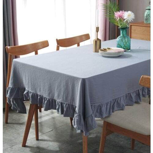 Simple Modern Tablecloths Full Cotton Lotus Edge 2 Color Dining Table Cloth Fresh Style Kitchen Table Cloth Dining Table Cover