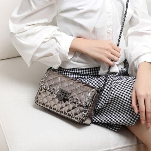 Luxury studded shoulder bag ladies real leather messenger bag braided shoulder strap messenger handbag ladies small bag