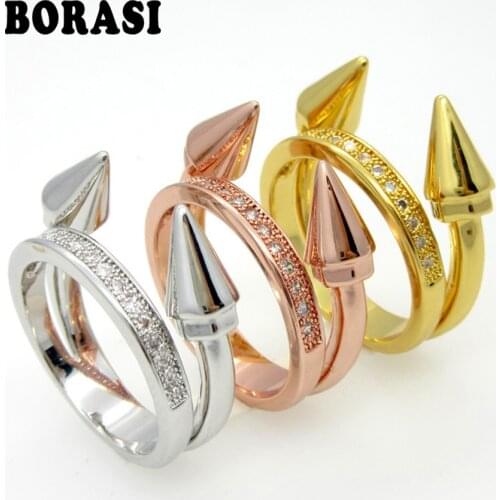 Luxury Brand Jewelry Nail Rings Cubic Zircon Engagement Ring Hypoallergenic Copper Gold Color Wedding Rings For Women
