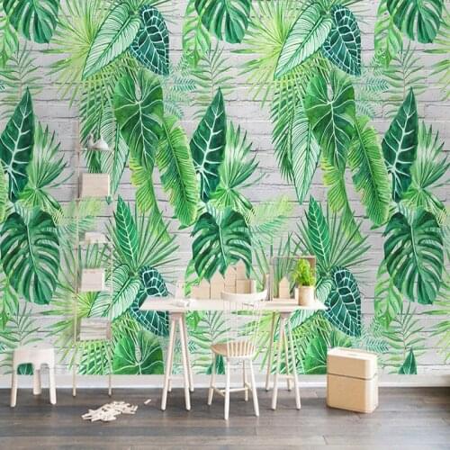 Custom Self-Adhesive Wallpaper 3D Tropical Plant Green Leaves Murals Living Room Background Wall Decor Abstract Art Wall Papers