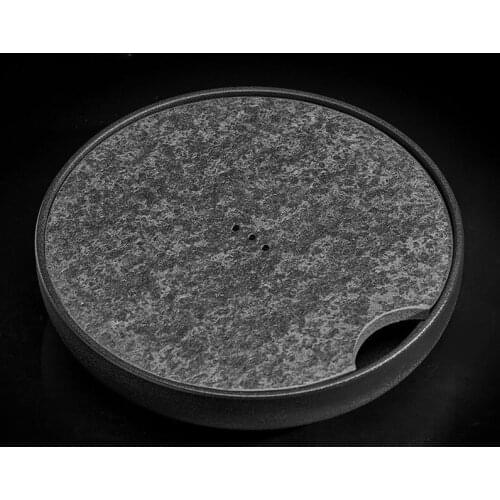 Black Stone Tea Tray Japanese Style Round Creative Simple Tea Tray Table Decorative Vassoio Legno Teaware Tools DI50CP