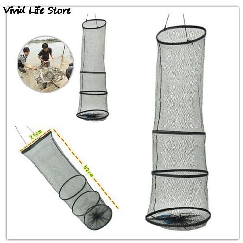 82cm 3 Layers Collapsible Fishing Basket Dip Net Fishing Cage to Keep Fish Alive in the Water Fishing Accessories Tool