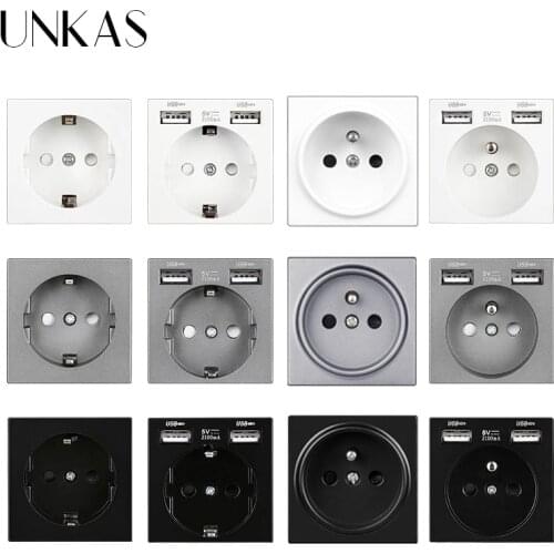 UNKAS B8 Modules DIY Free Combination New EU / French 16A Wall Power Socket Dual USB Charger Port Hidden Soft LED Outlet