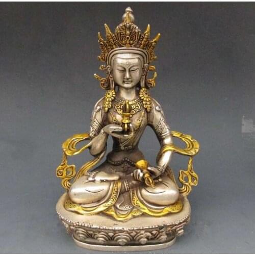 Vintage Tibet Silver Copper Gilt Tibetan Buddhism Statue -- White Tara Buddha