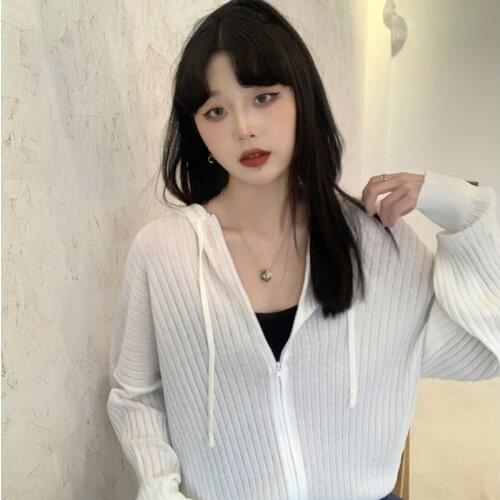 YAZXHJAZ Hoodies New ice silk loose long sleeve knitted sunscreen Hoodie