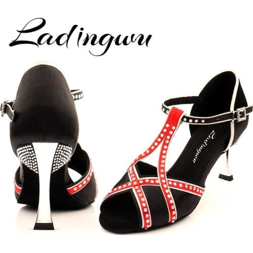 Ladingwu Latin Dance Shoes Profession Women Ballroom Dance Shoes Salsa Samba Precisely Dance Shoes For Black Red Blue Dance Sann