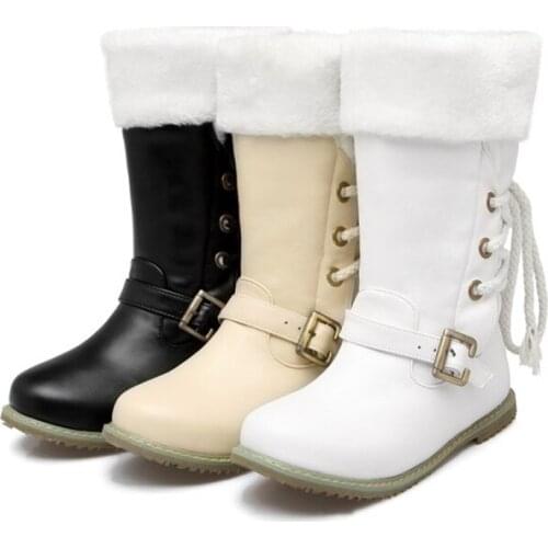 Snow Boots For Women Woman Ankle Shoes Winter Warm Ladies Wool Platform Slip On Beige Black White 2019 New Design Free Shipping