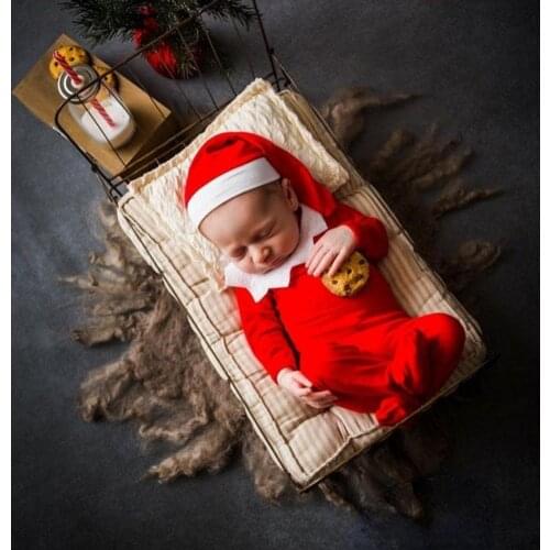 1 Set Christmas Style Baby Jumpsuit Xmas Cosplay Santa Claus Baby Photography Costume Romper Newborn Photography Props