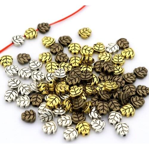 100Pcs 7mm Leaf Shape Loose Tibetan Silver Charms Spacer Metal Beads For Jewelry Making Needlework DIY Bracelet Accessories