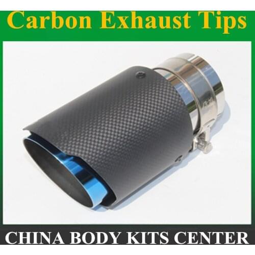 Car Exhaust System Muffler Tip Tail Pipes Universal Matte Carbon Straight Blue Stainless Steel 304 Trim Various Size