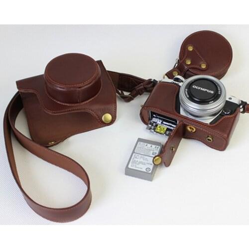 Genuine Leather Case Camera Bag For Olympus E-M10 II E-M10 MarkII III EM10III Bottom cover portable shell With Battery Opening