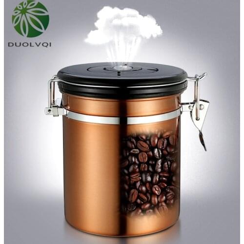 Duplvqi Tea Leaves Milk Coffee Powder Dry Grain Storage Jar Stainless Steel Coffee Bean Sealing Can With Exhaust Valve 500g