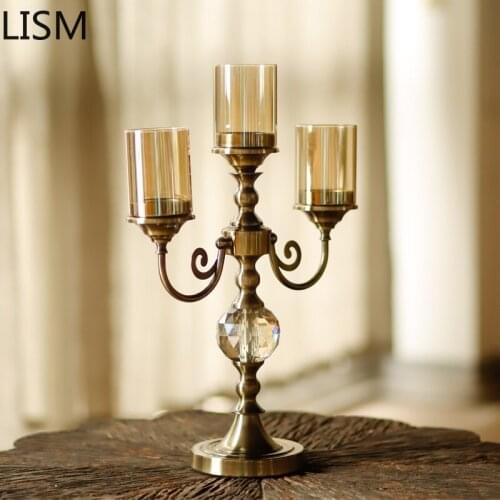 Classical Retro Candle Holder Luxury Glass Crystal Gold Candlestick Living Room Dining Table Decoration Moroccan Home Decor 2021
