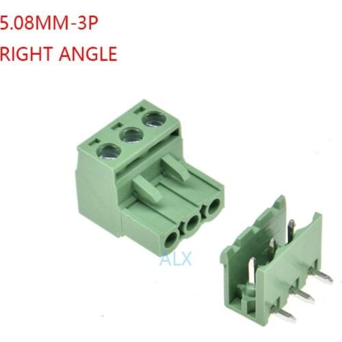 10SETS 2EDG 3pin 5.08MM pitch RIGHT ANGLE pluggable screw terminal block 5.08 3 pin PLUG TYPE pcb connector PLUG + SOCKET 300v